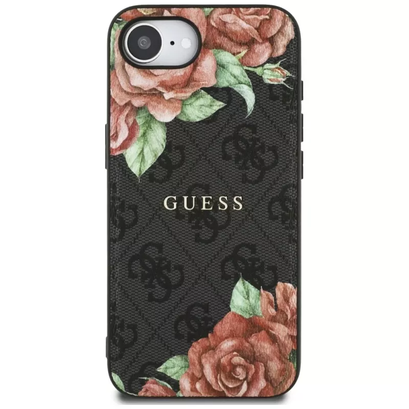 Guess Funda MagSafe 4G Flowers Print para iPhone 16e / 17e, negro