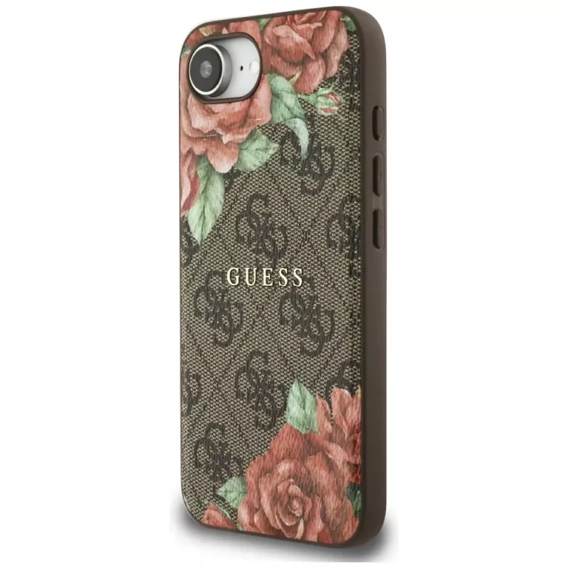 Guess Funda MagSafe 4G Flowers Print para iPhone 16e / 17e, marrón