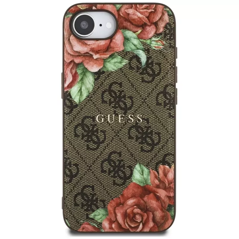 Guess Funda MagSafe 4G Flowers Print para iPhone 16e / 17e, marrón