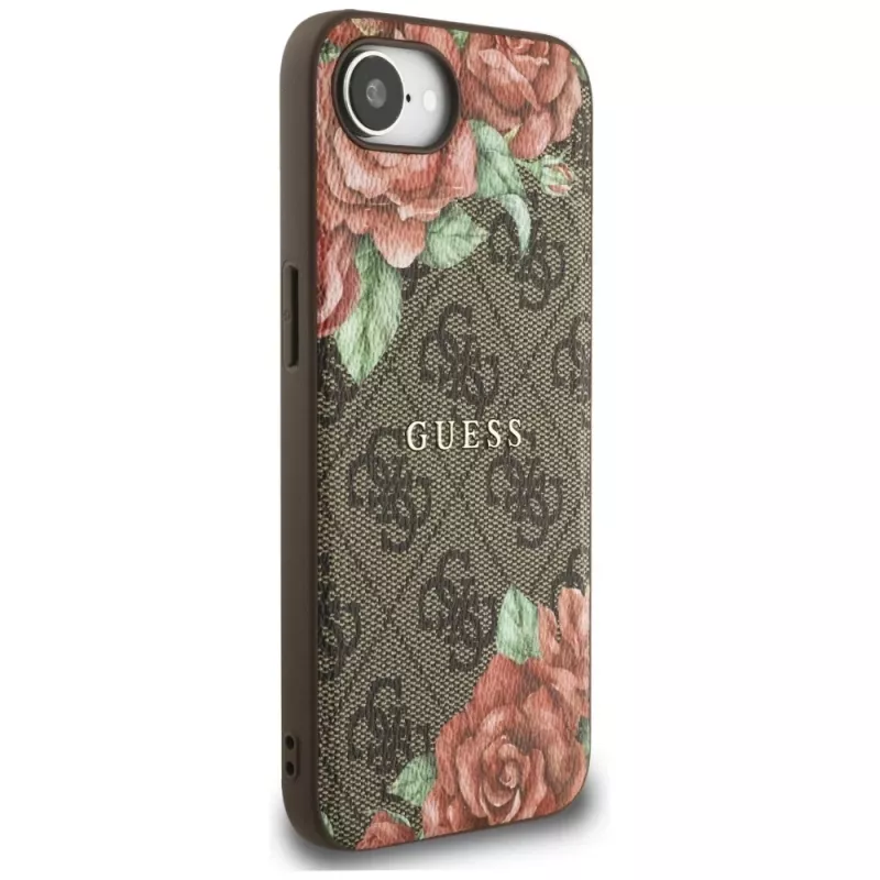 Guess Funda MagSafe 4G Flowers Print para iPhone 16e / 17e, marrón