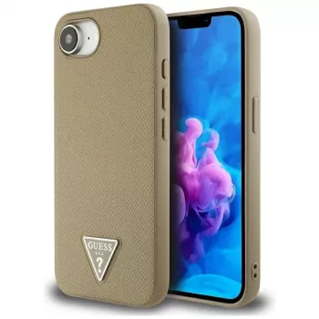 Guess Funda MagSafe Grained Triangle para iPhone 16e (marrón)