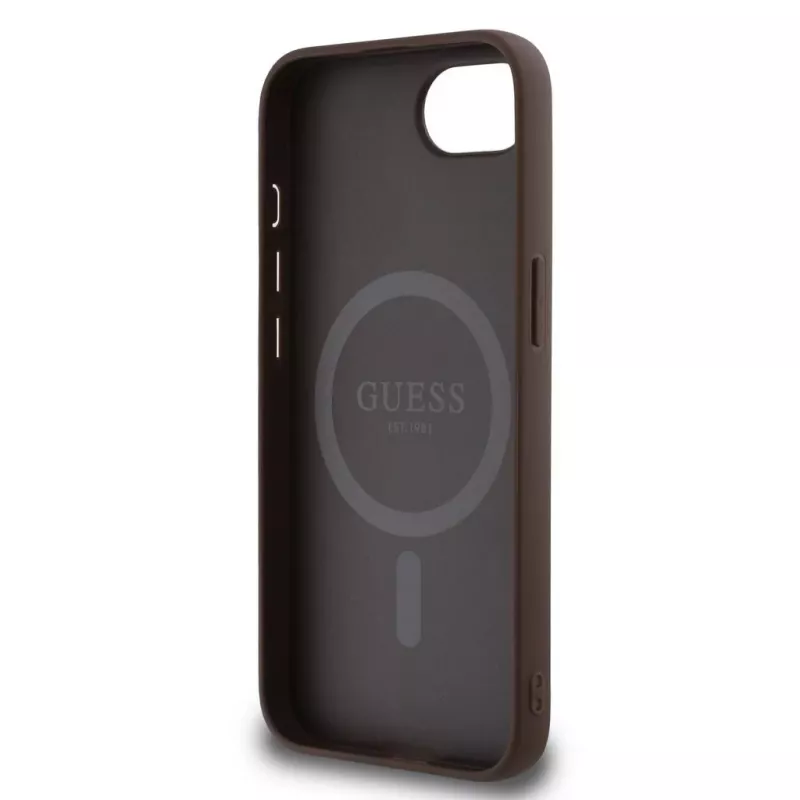 Guess Funda MagSafe 4G Ring Triangle Logo para iPhone 16e (marrón)