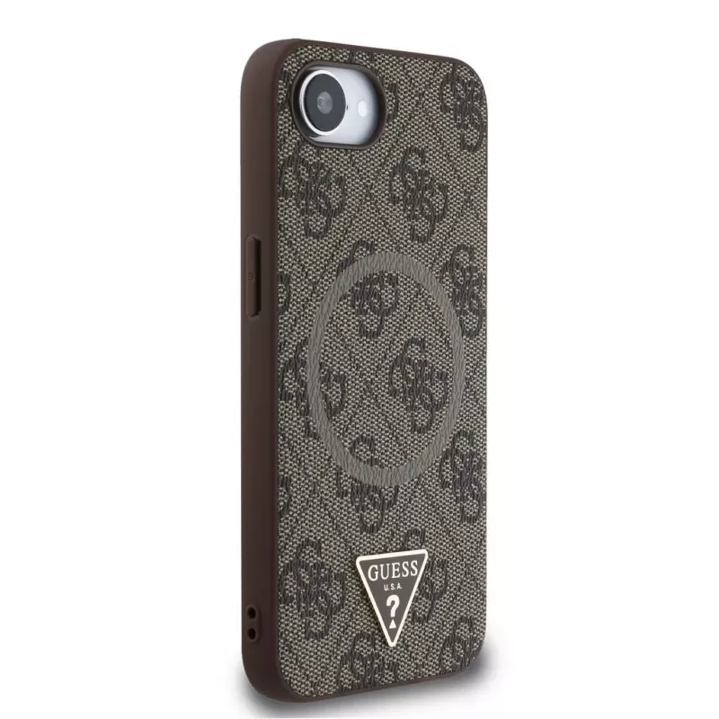 Guess Funda MagSafe 4G Ring Triangle Logo para iPhone 16e (marrón)