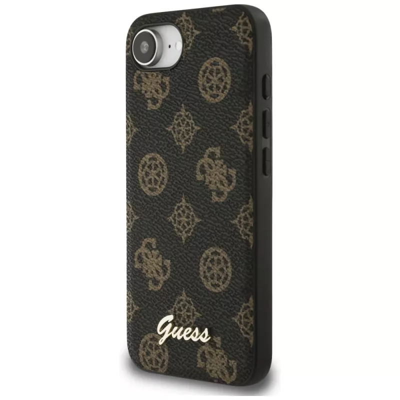Guess Funda MagSafe Peony Script Logo para Apple iPhone 16e / 17e, negro