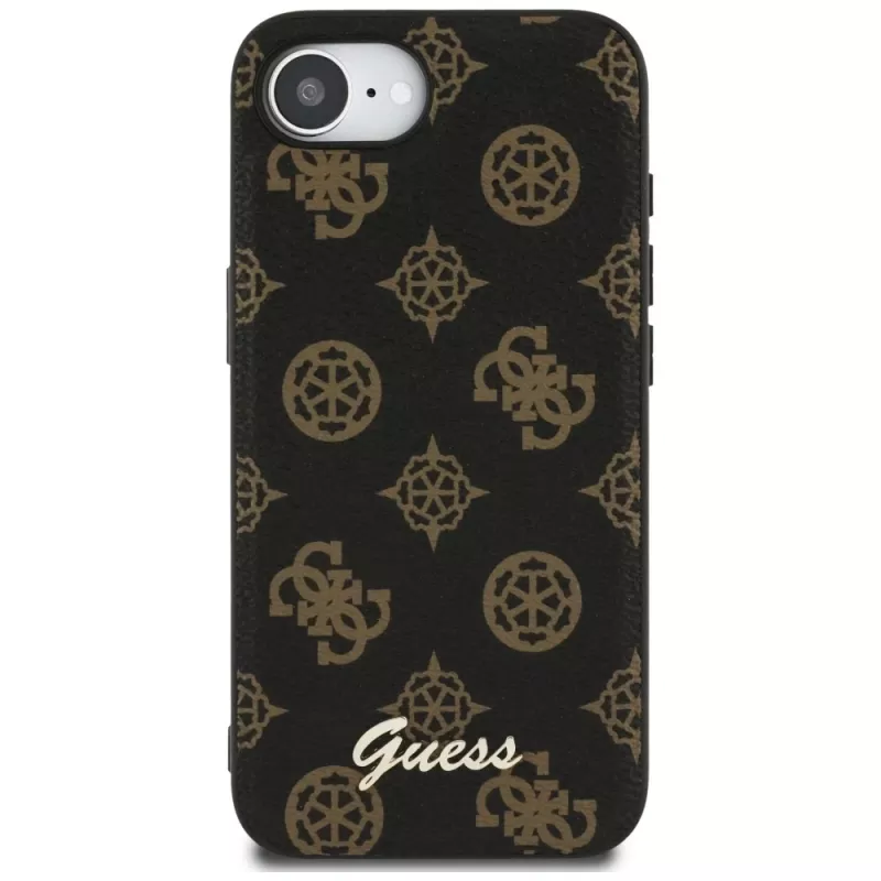 Guess Funda MagSafe Peony Script Logo para Apple iPhone 16e / 17e, negro