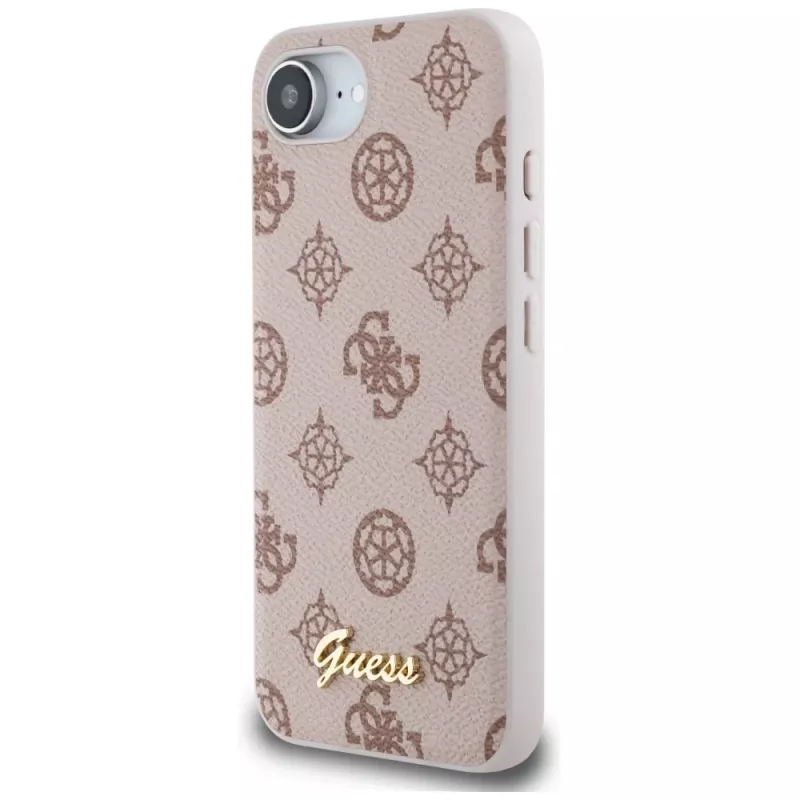 Guess Funda MagSafe Peony Script Logo para iPhone 16e / 17e, marrón