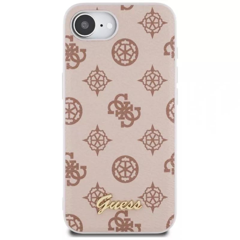 Guess Funda MagSafe Peony Script Logo para iPhone 16e / 17e, marrón