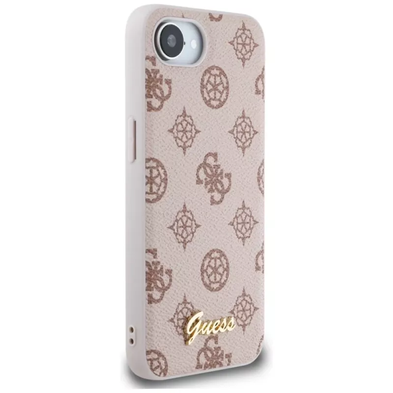 Guess Funda MagSafe Peony Script Logo para iPhone 16e / 17e, marrón