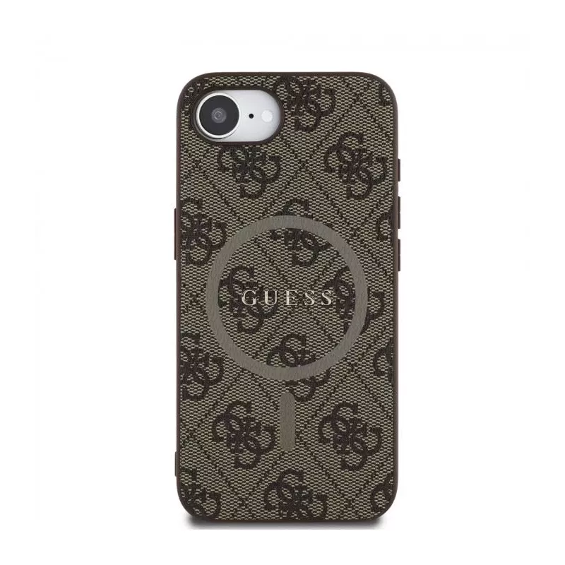 Guess Funda MagSafe 4G Ring Classic Logo para Apple iPhone 16e (marrón)