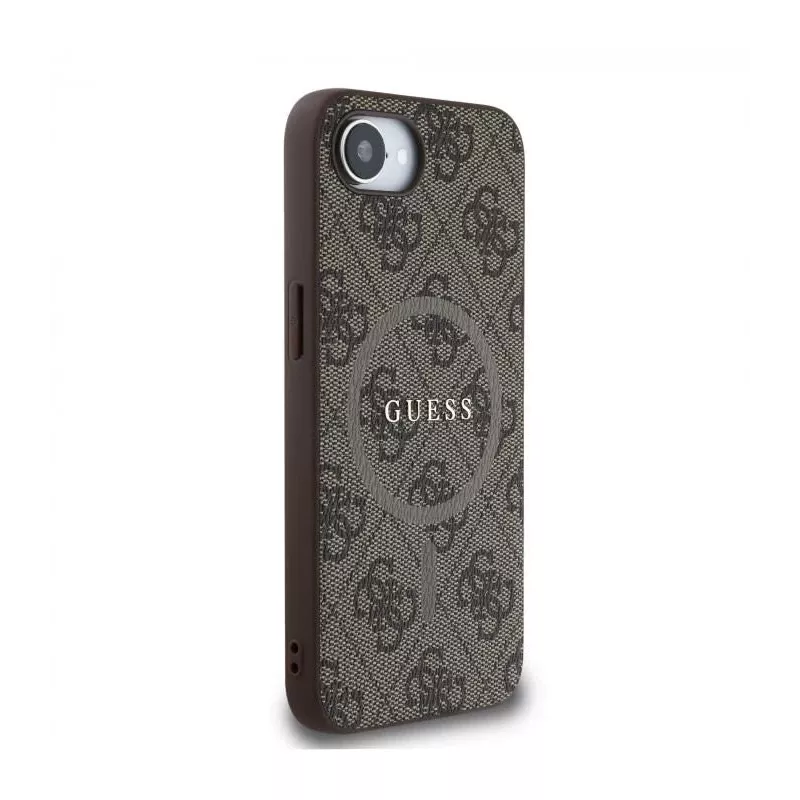 Guess Funda MagSafe 4G Ring Classic Logo para Apple iPhone 16e (marrón)