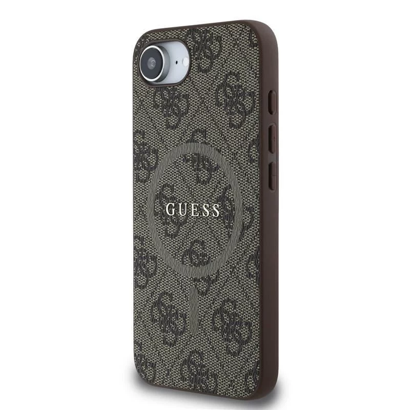 Guess Funda MagSafe 4G Ring Classic Logo para Apple iPhone 16e (marrón)