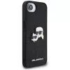 Karl Lagerfeld Funda Fixed Glitter Karl & Choupette Heads Metal Pin para Apple iPhone 16e (negro)