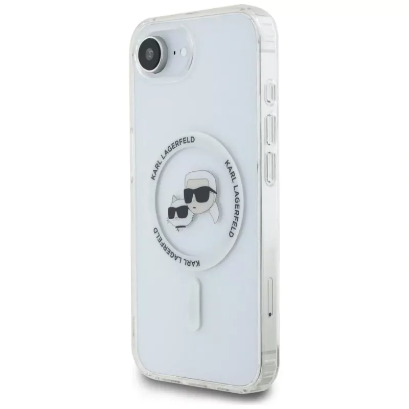 KARL LAGERFELD Funda MagSafe IML Metal Karl & Choupette Heads para iPhone 16e/17e, blanco
