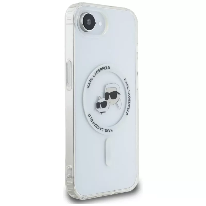 KARL LAGERFELD Funda MagSafe IML Metal Karl & Choupette Heads para iPhone 16e/17e, blanco