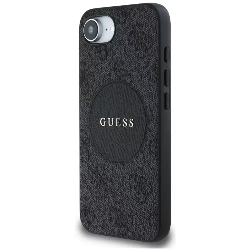 Guess Funda MagSafe 4G Circle Classic Logo para iPhone 16e, negro