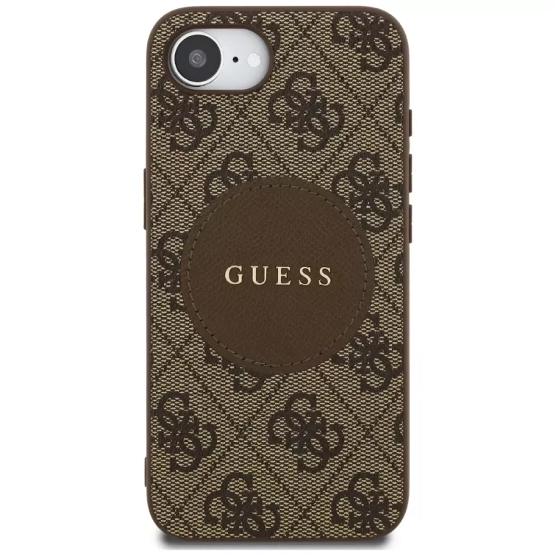 Guess Funda MagSafe 4G Circle Classic Logo para iPhone 16e (marrón)