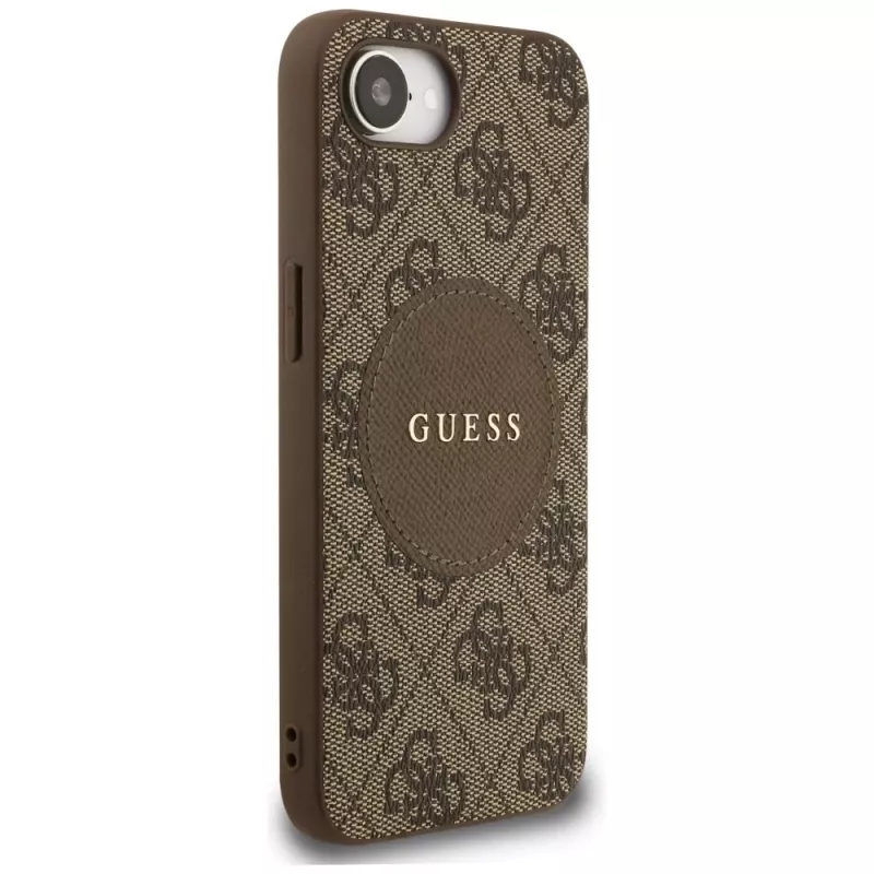 Guess Funda MagSafe 4G Circle Classic Logo para iPhone 16e (marrón)