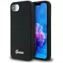 Guess Funda MagSafe Silicone Script Metal Logo para iPhone 16e (negro)