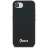 Guess Funda MagSafe Silicone Script Metal Logo para iPhone 16e (negro)