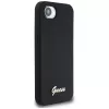 Guess Funda MagSafe Silicone Script Metal Logo para iPhone 16e (negro)