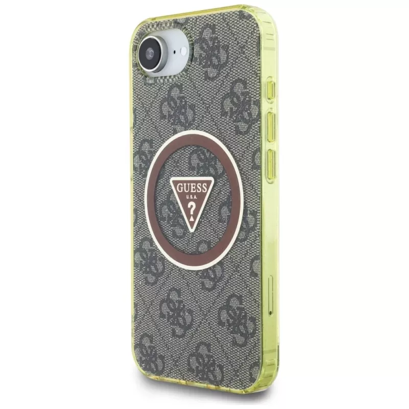 Guess Funda MagSafe IML Metal Glitter 4G Circle Triangle para Apple iPhone 16e (marrón)