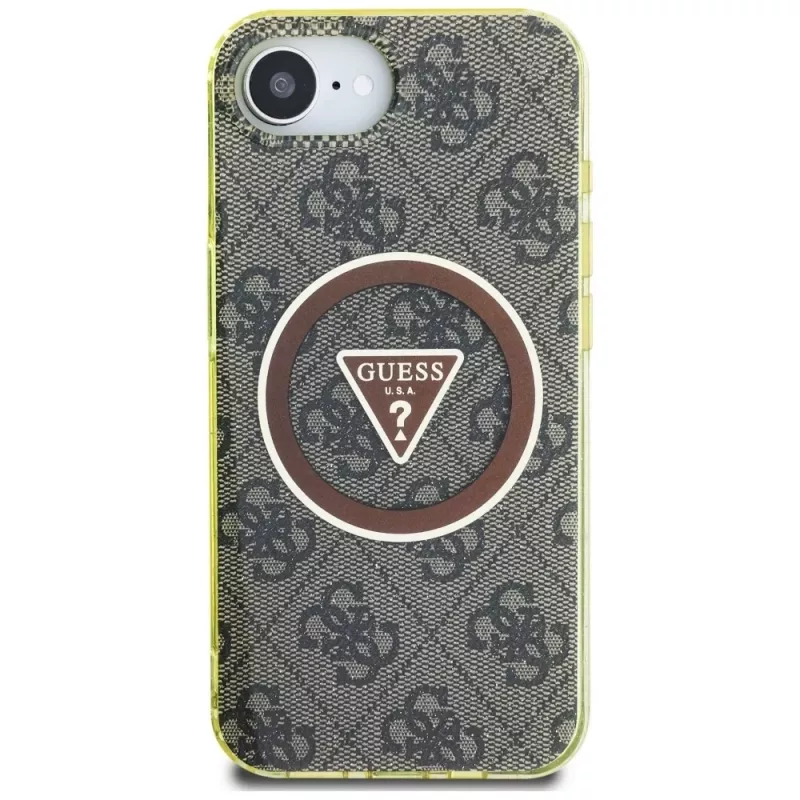 Guess Funda MagSafe IML Metal Glitter 4G Circle Triangle para Apple iPhone 16e (marrón)