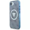 Guess Funda MagSafe IML Metal Glitter 4G Circle Triangle para iPhone 16e (azul)