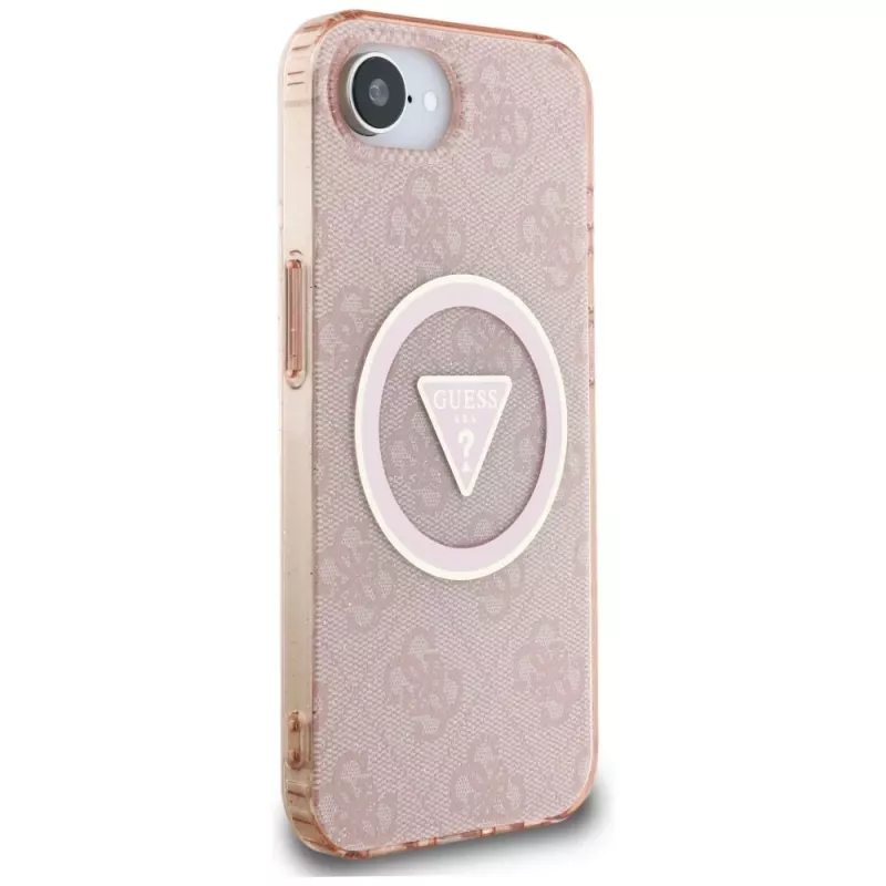Guess Funda MagSafe IML Metal Glitter 4G Circle Triangle para Apple iPhone 16e (rosa)