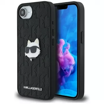 KARL LAGERFELD Funda Monogram Choupette Head Pin para iPhone 16e / 17e, negro