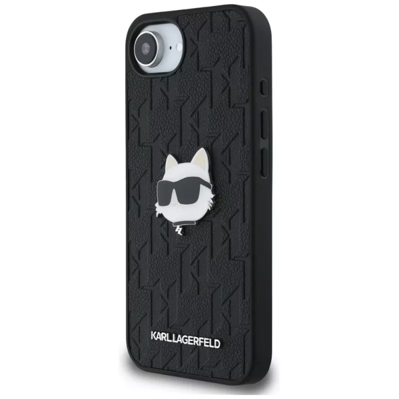 KARL LAGERFELD Funda Monogram Choupette Head Pin para iPhone 16e / 17e, negro