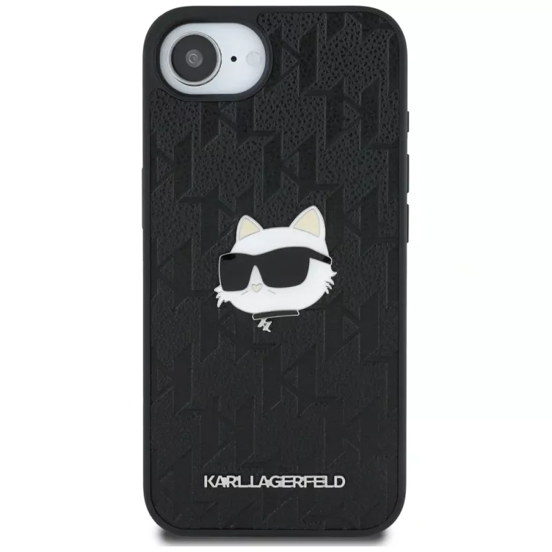 KARL LAGERFELD Funda Monogram Choupette Head Pin para iPhone 16e / 17e, negro