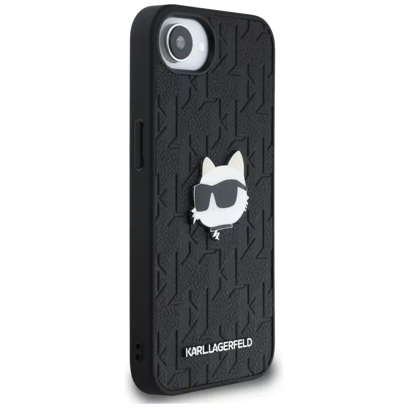 KARL LAGERFELD Funda Monogram Choupette Head Pin para iPhone 16e / 17e, negro