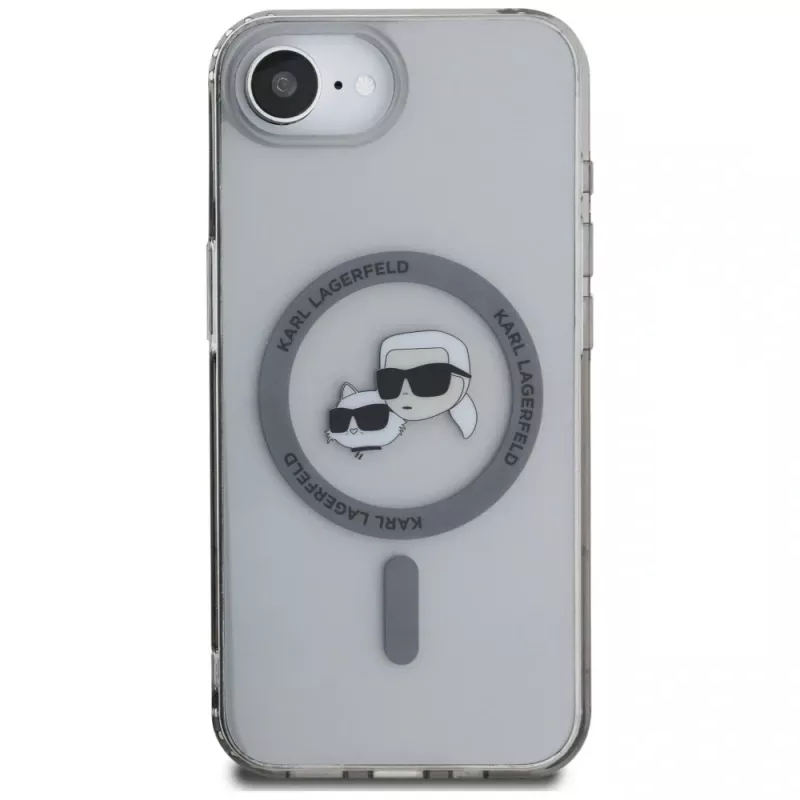 KARL LAGERFELD IML Metal Karl & Choupette Heads Funda MagSafe para iPhone 16e / 17e, negro