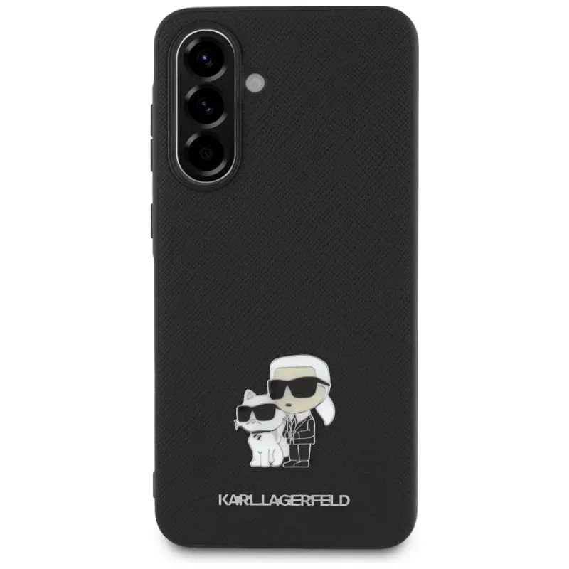 Karl Lagerfeld Saffiano Funda con logo K&C Metal para Samsung Galaxy A36, negro