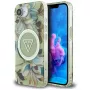 Guess IML Metal Glitter Flowers Triangle Funda trasera MagSafe para Apple iPhone 16e, verde