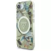 Guess IML Metal Glitter Flowers Triangle Funda trasera MagSafe para Apple iPhone 16e, verde