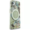 Guess IML Metal Glitter Flowers Triangle Funda trasera MagSafe para Apple iPhone 16e, verde