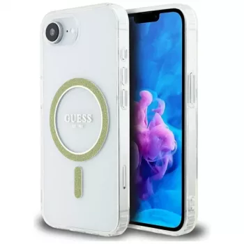 Guess IML Glitter Circle Funda MagSafe para iPhone 16e (transparente)