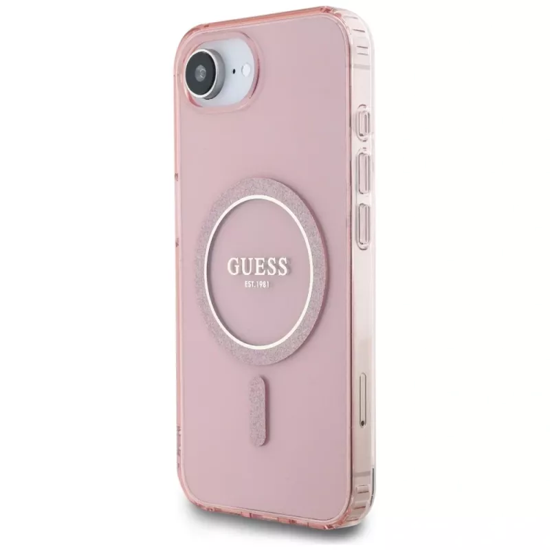 Guess IML Glitter Circle Funda MagSafe para iPhone 16e (rosa)