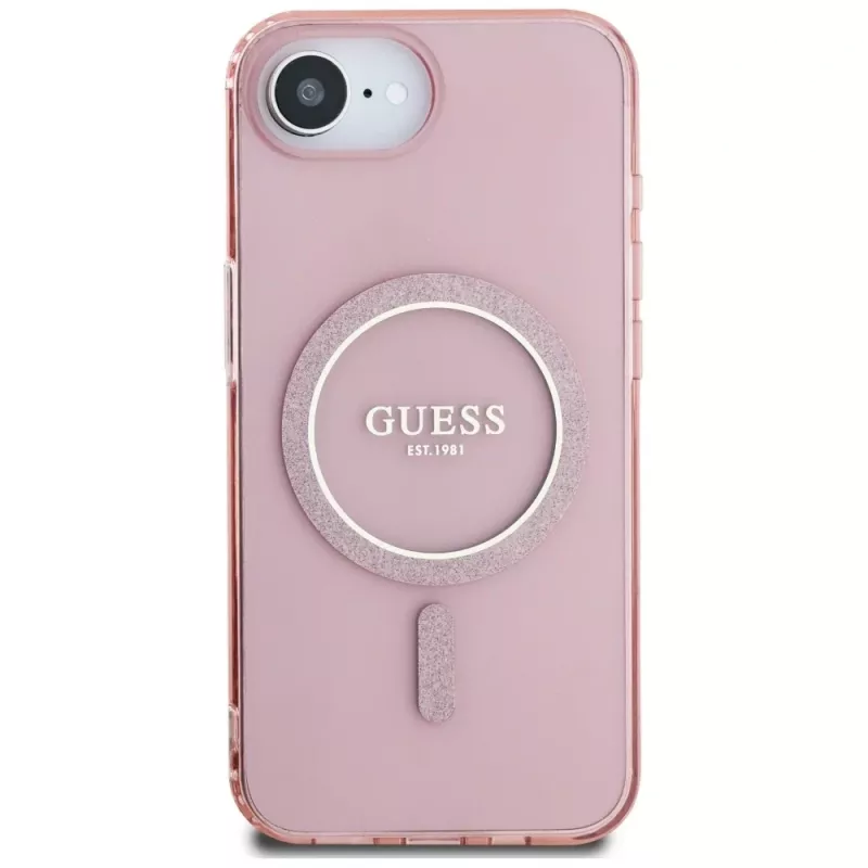 Guess IML Glitter Circle Funda MagSafe para iPhone 16e (rosa)