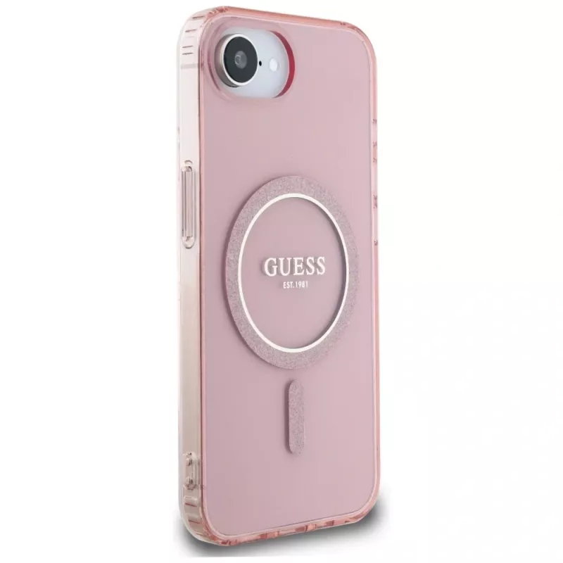 Guess IML Glitter Circle Funda MagSafe para iPhone 16e (rosa)
