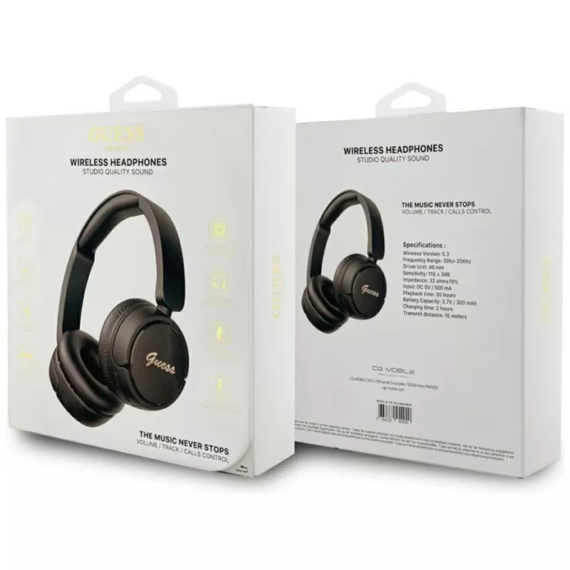 Guess Metal Logo Script Auriculares inalámbricos Bluetooth 5.3 over-ear, negro
