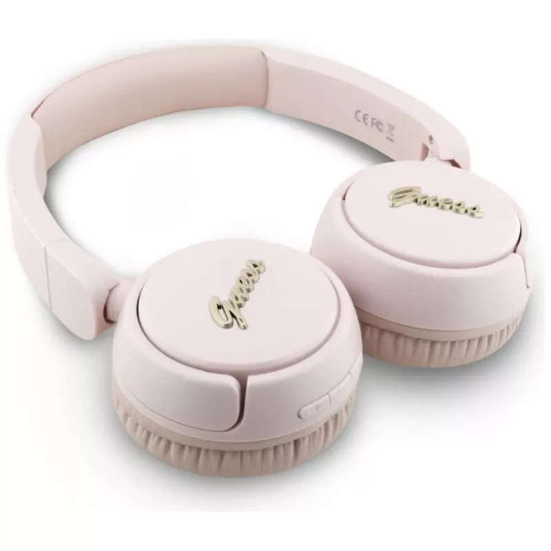 Guess Metal Logo Script Auriculares inalámbricos Bluetooth 5.3 on-ear (rosa)