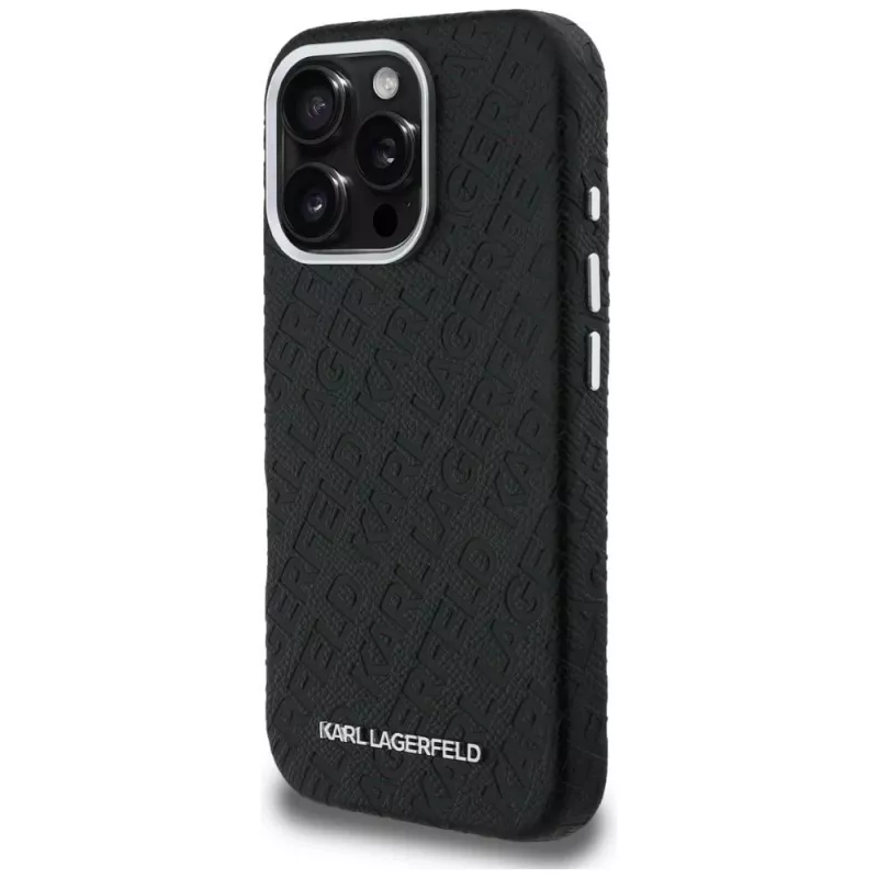 KARL LAGERFELD FW Stamped Karl Funda MagSafe para iPhone 16 Pro, negro