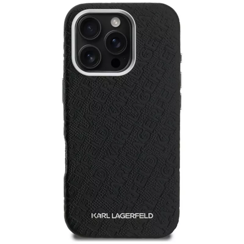 KARL LAGERFELD FW Stamped Karl Funda MagSafe para iPhone 16 Pro, negro