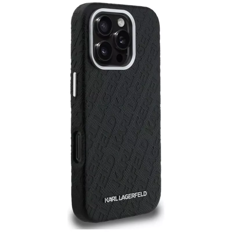 KARL LAGERFELD FW Stamped Karl Funda MagSafe para iPhone 16 Pro, negro
