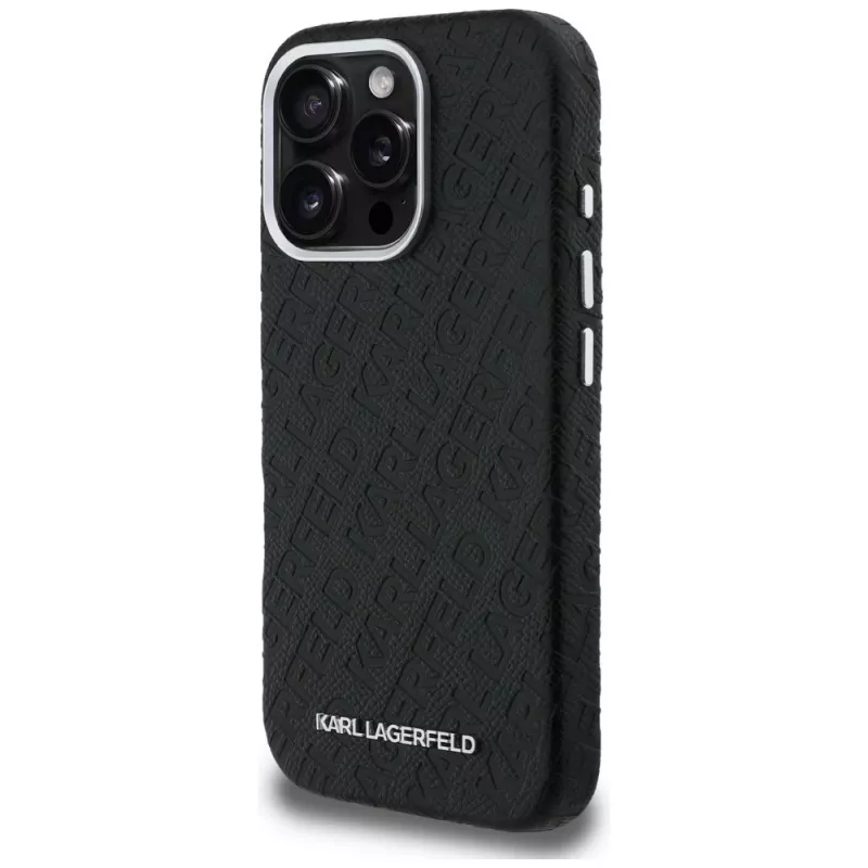 KARL LAGERFELD FW Stamped Karl Funda MagSafe para iPhone 16 Pro Max, negro