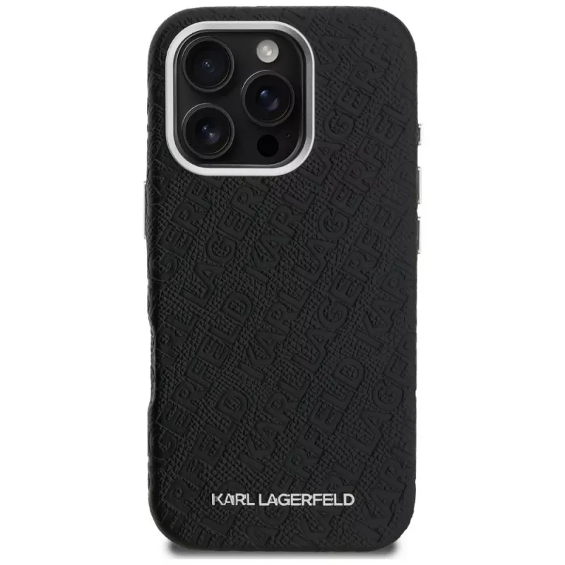 KARL LAGERFELD FW Stamped Karl Funda MagSafe para iPhone 16 Pro Max, negro