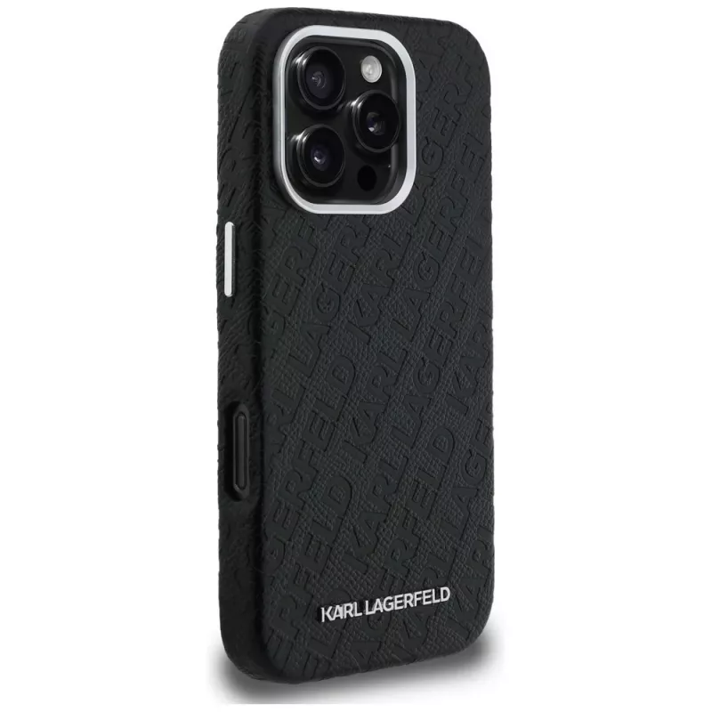 KARL LAGERFELD FW Stamped Karl Funda MagSafe para iPhone 16 Pro Max, negro