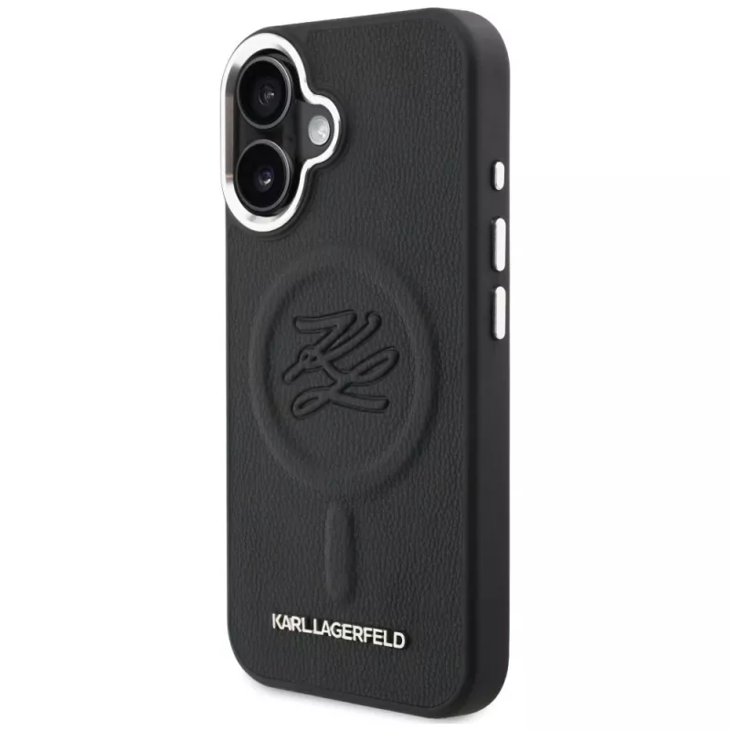 Karl Lagerfeld Initial & Metal Logo Funda MagSafe para Apple iPhone 16, negro